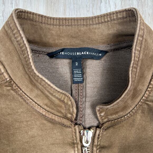 WHBM Brown Utility Zip Front Moto Style Pockets Utilitarian Chic Casual Jacket 2 - Picture 5 of 12